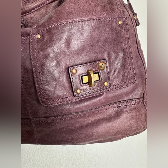 Vintage y2k Juicy Couture Lavender Purple Distressed Leather Large Shoulder - Picture 4 of 12